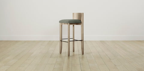 The Delancey with Brushed Brass - Belgian Linen Thyme Bar and Counter Stool