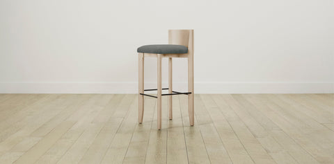 The Delancey with Brushed Brass - Mohair Fog Bar and Counter Stool